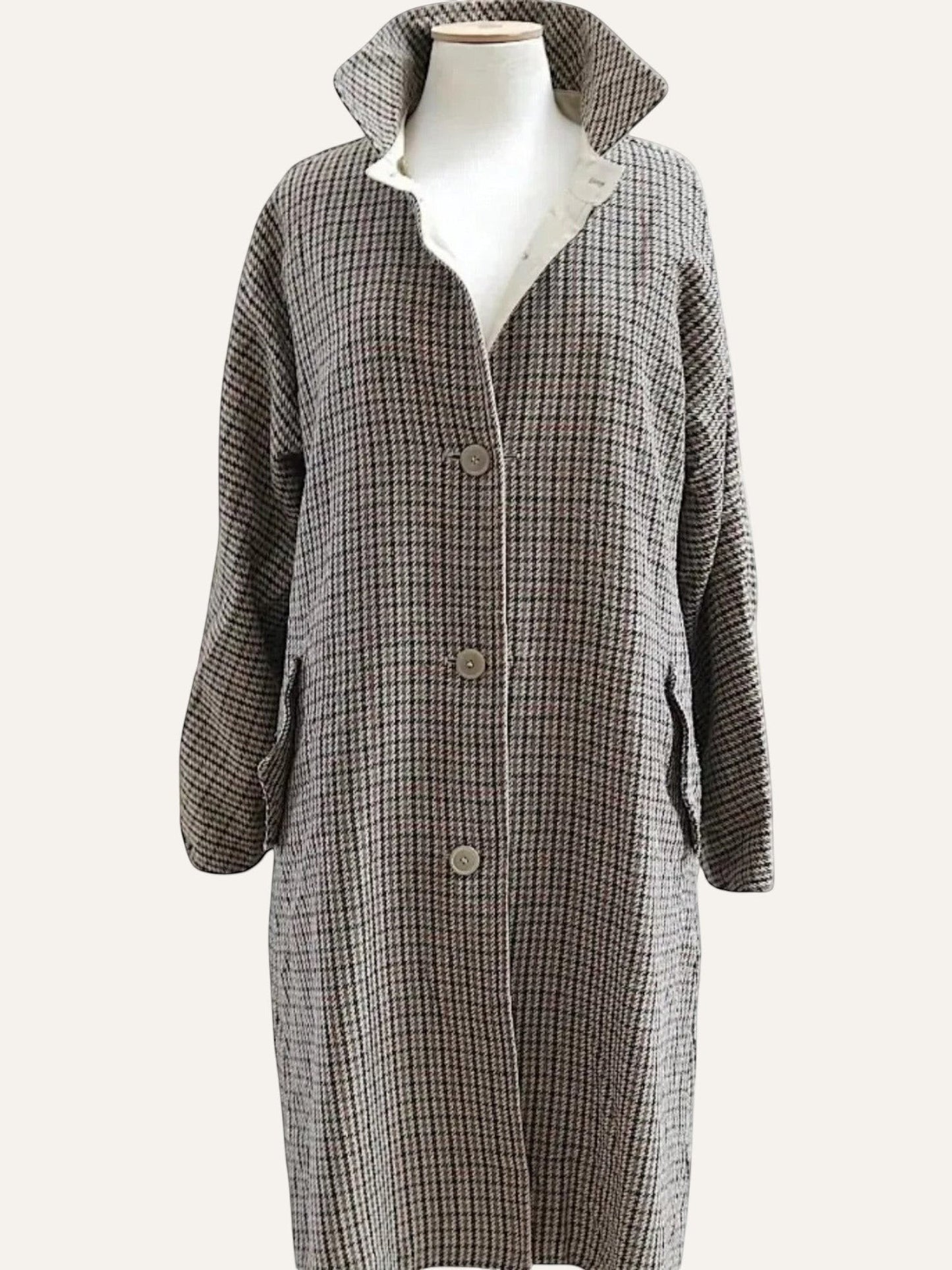 Double-Face Houndstooth Trench Coat