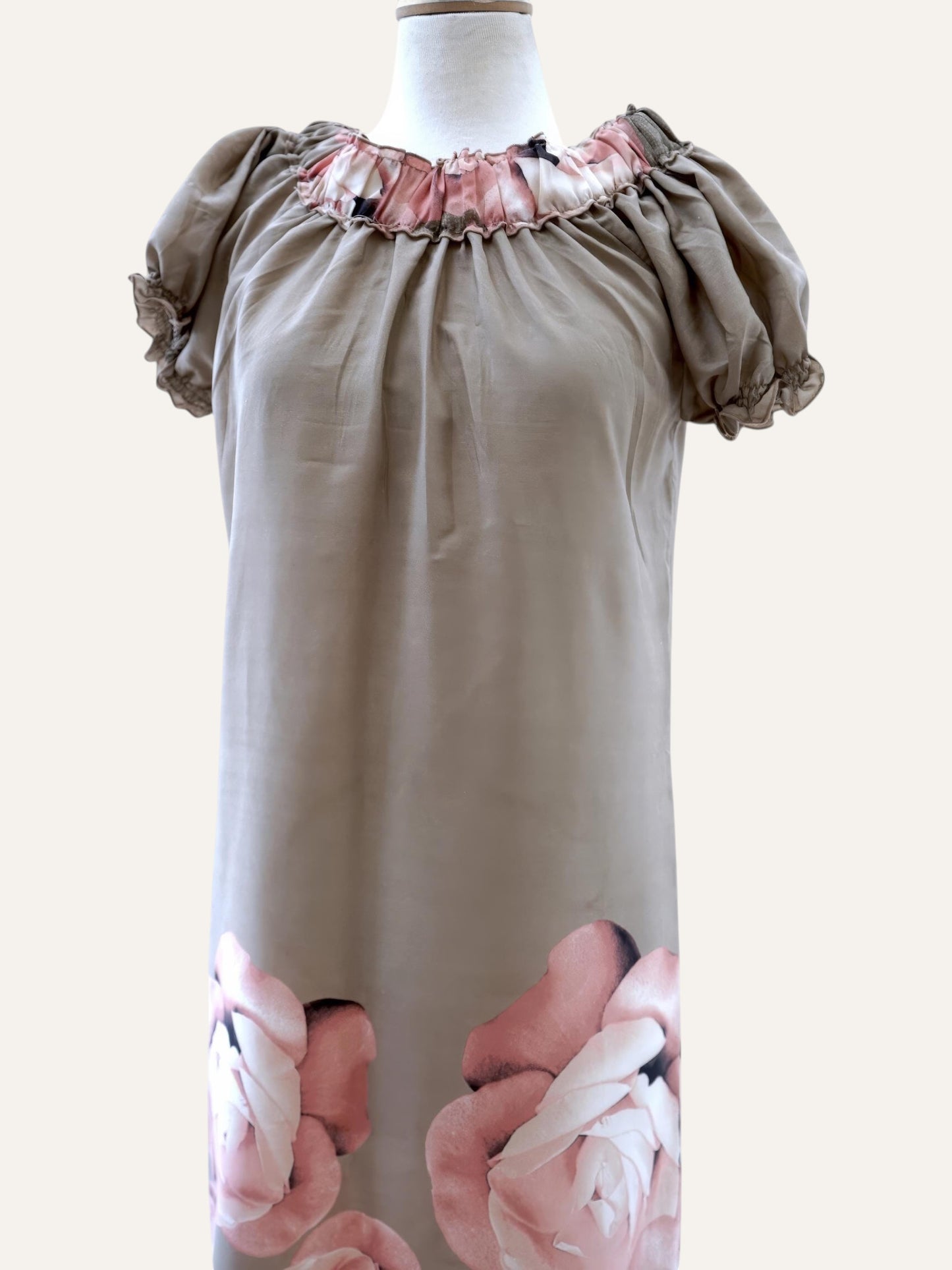 Pure Silk Rose Print Maxi Gown