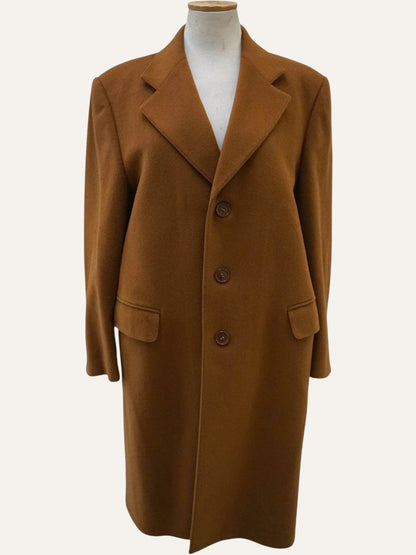 Wool Single-Breasted Peak-Lapel Coat in Cognac