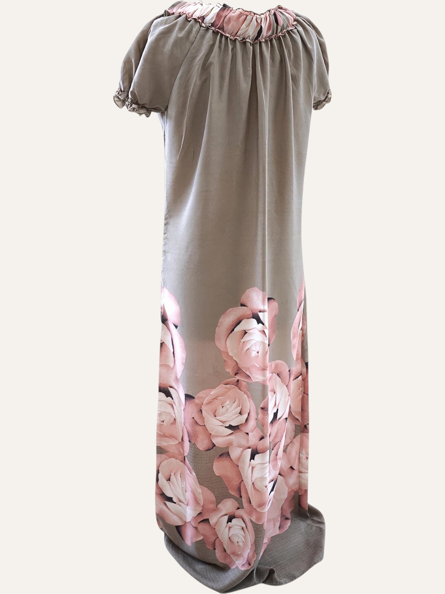 Pure Silk Rose Print Maxi Gown