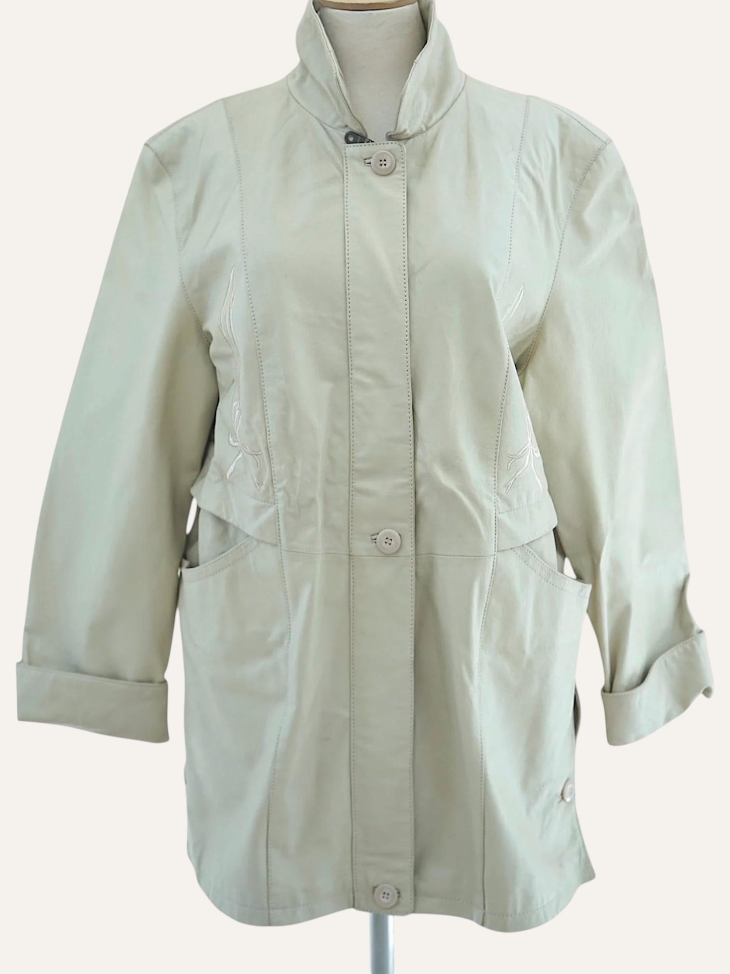 Pig Nappa Leather Jacket Tonal Embroidery