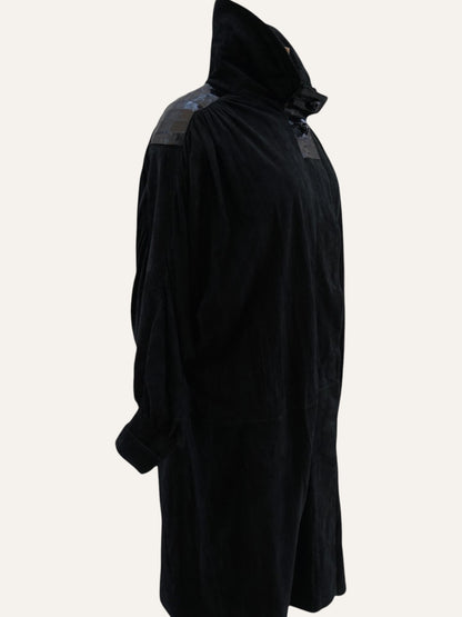 Suede Leather Funnel Neck Coat