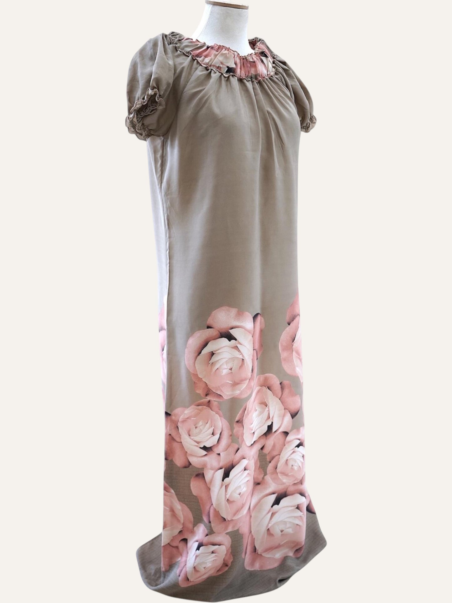 Pure Silk Rose Print Maxi Gown