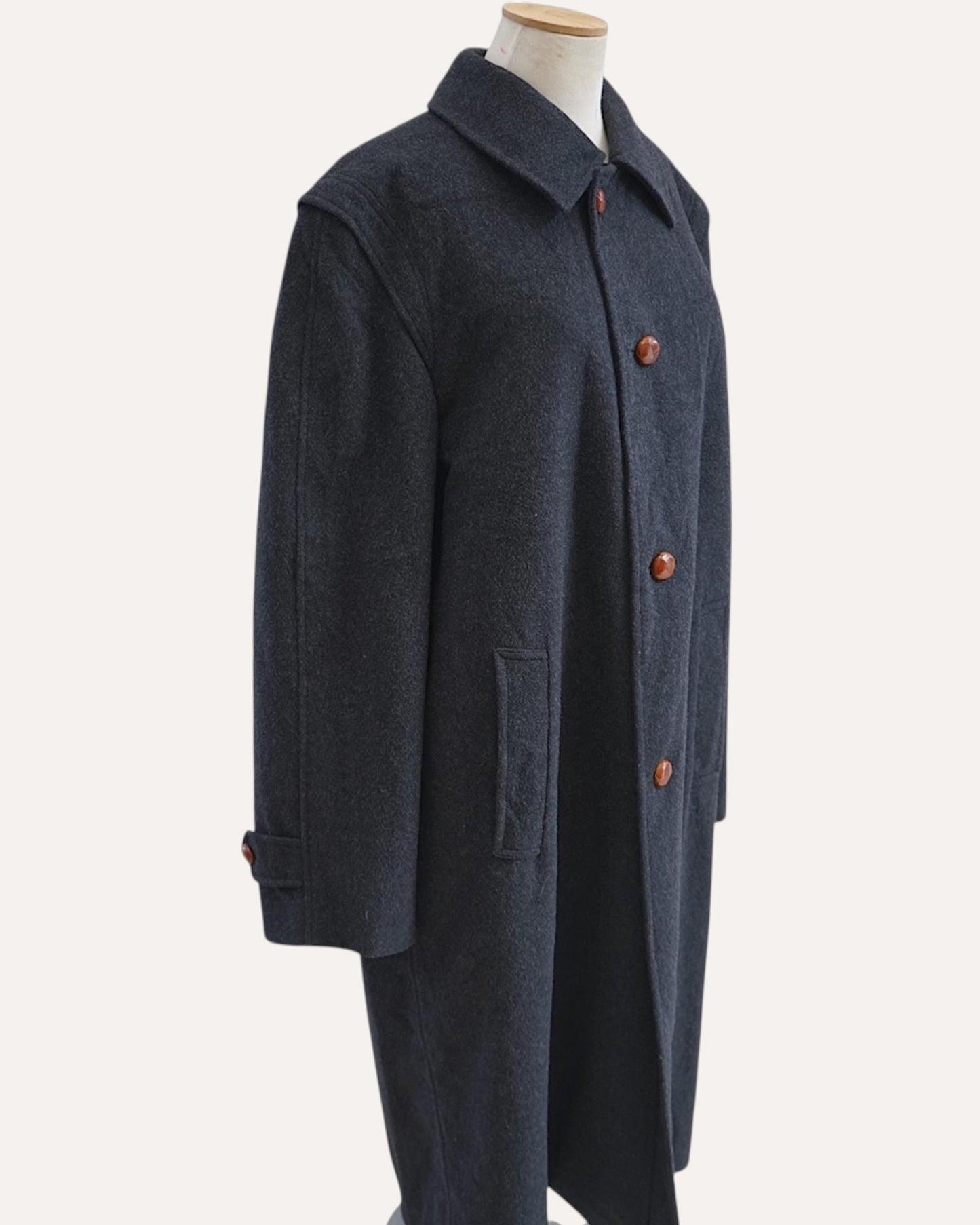 Luciano Benetti Wool Overcoat with Cognac Leather Buttons