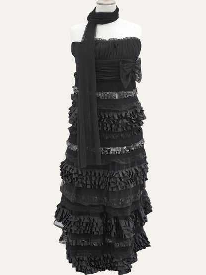 Venus Club Tiered Ruffle & Lace Strapless Gown