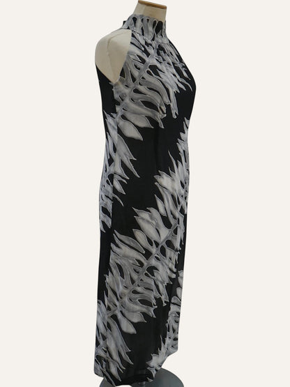 Bespoke Monstera Print Halter Neck Dress