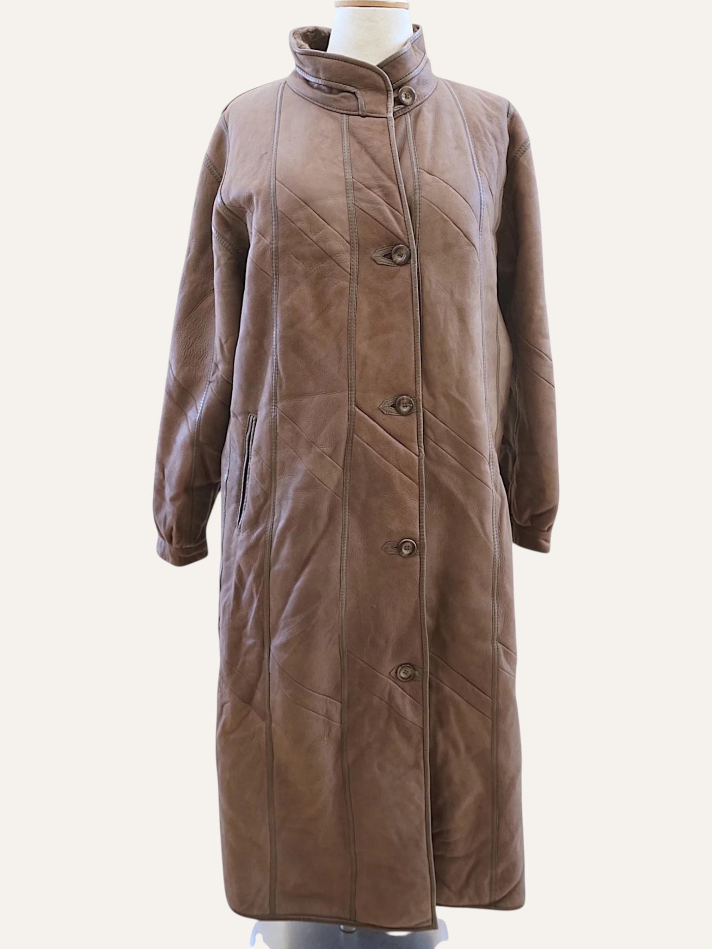 Diagonal Stitch Shearling Maxi Coat