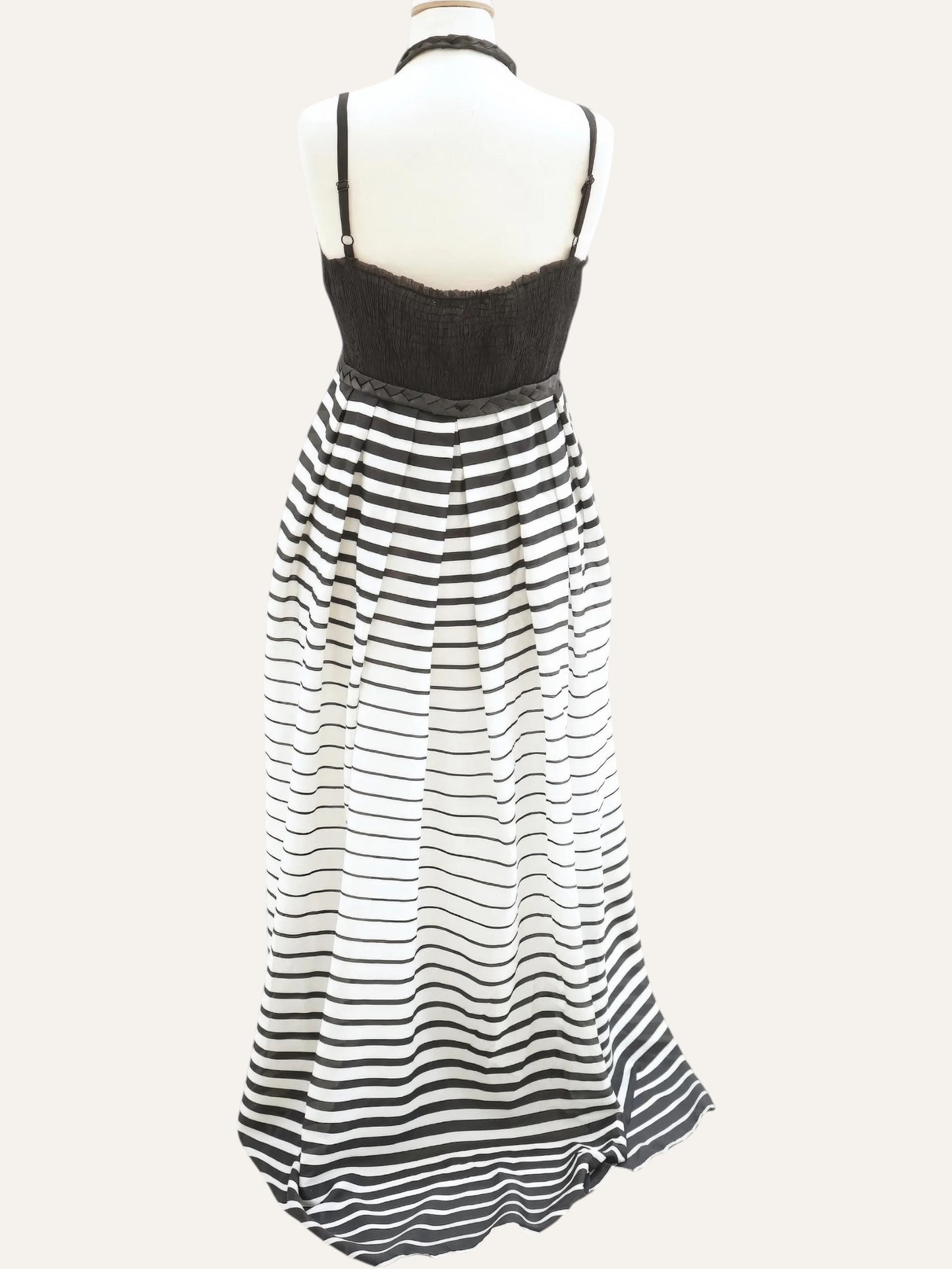 Paul Christophe Beaded Bustier Stripe Maxi Gown