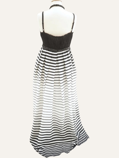 Paul Christophe Beaded Bustier Stripe Maxi Gown