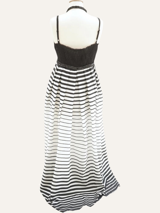 Paul Christophe Beaded Bustier Stripe Maxi Gown