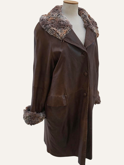 Vera Pelle Leather Coat Curly Lamb Collar