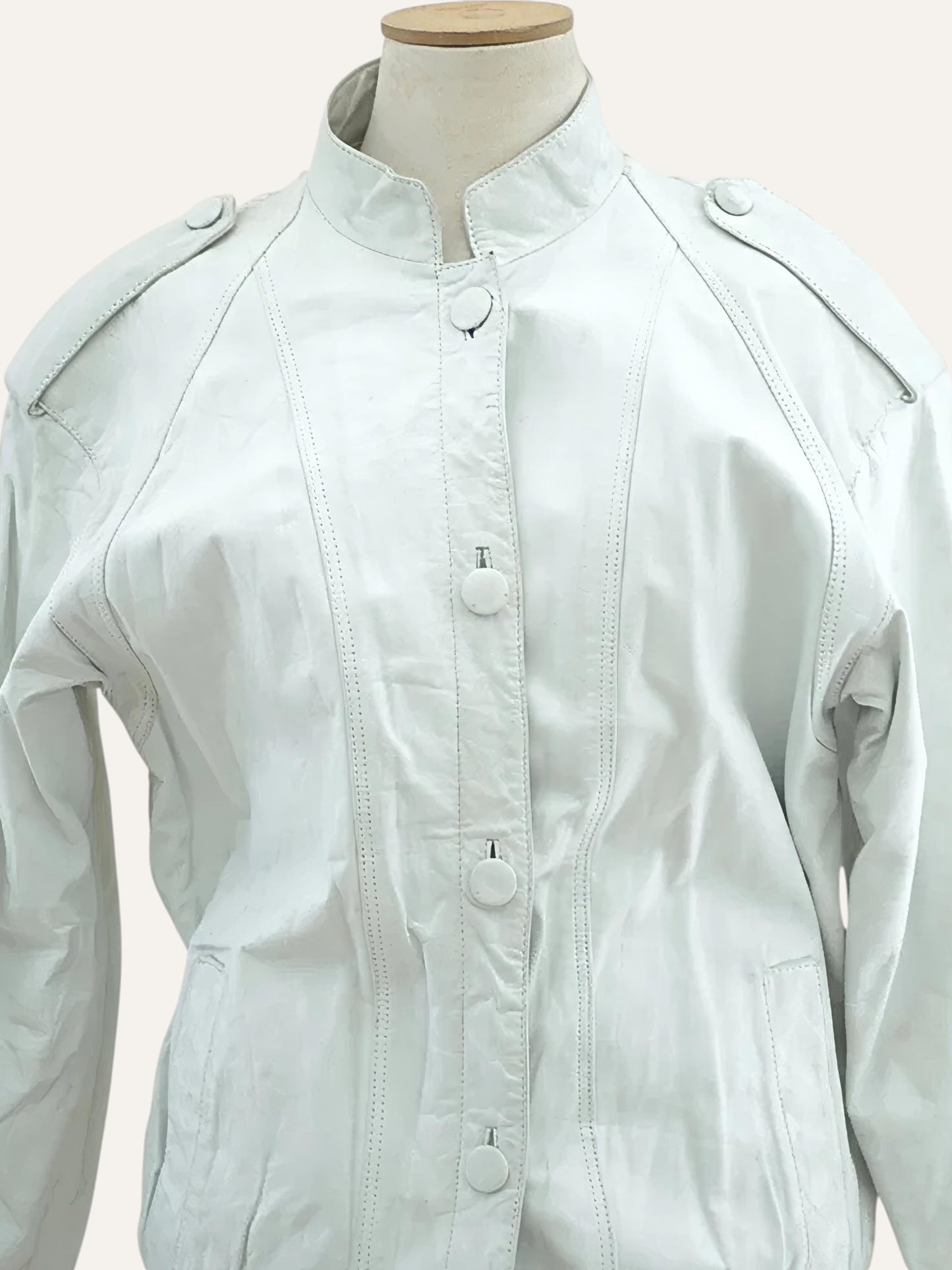 Mandarin Collar Epaulette Leather Jacket