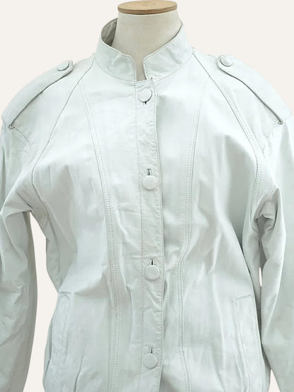Mandarin Collar Epaulette Leather Jacket