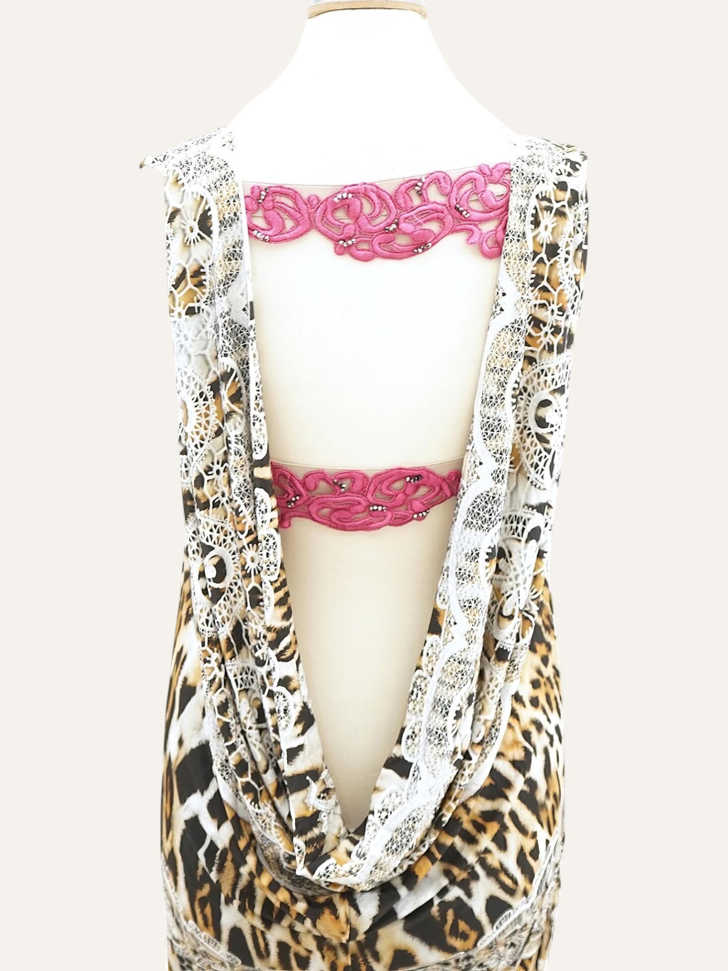 Leopard Print Maxi Dress with Open Back in Pink