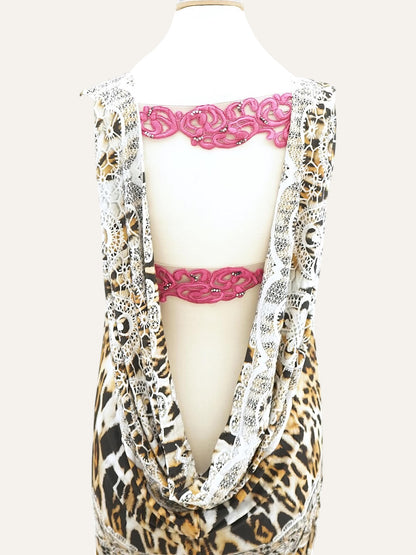 Leopard Print Maxi Dress with Open Back in Pink