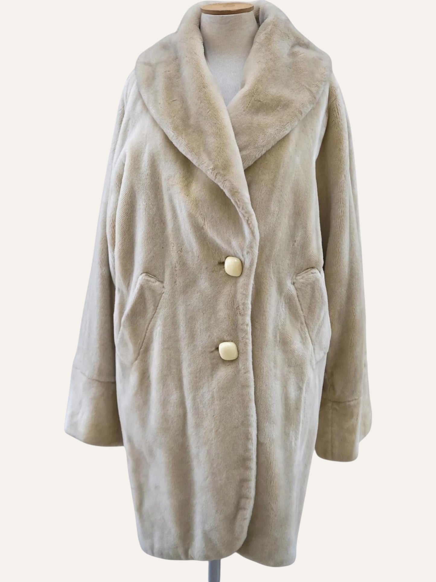 Off White Hooded Faux Fur Coat