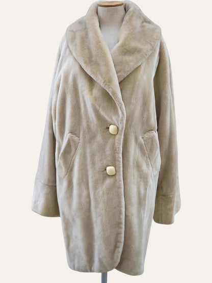 Off White Hooded Faux Fur Coat