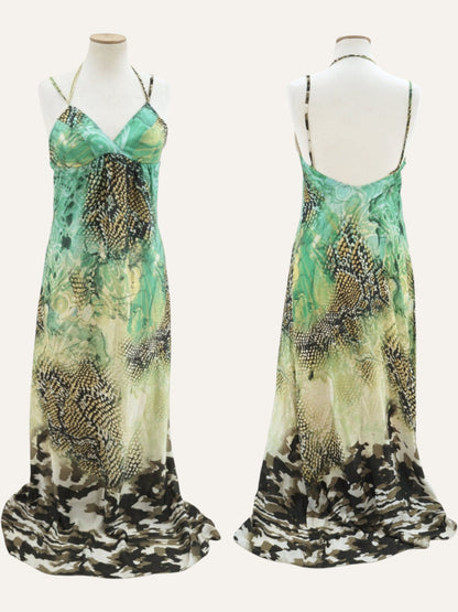 Aslanis Vintage Tropical Print Goddess Dress
