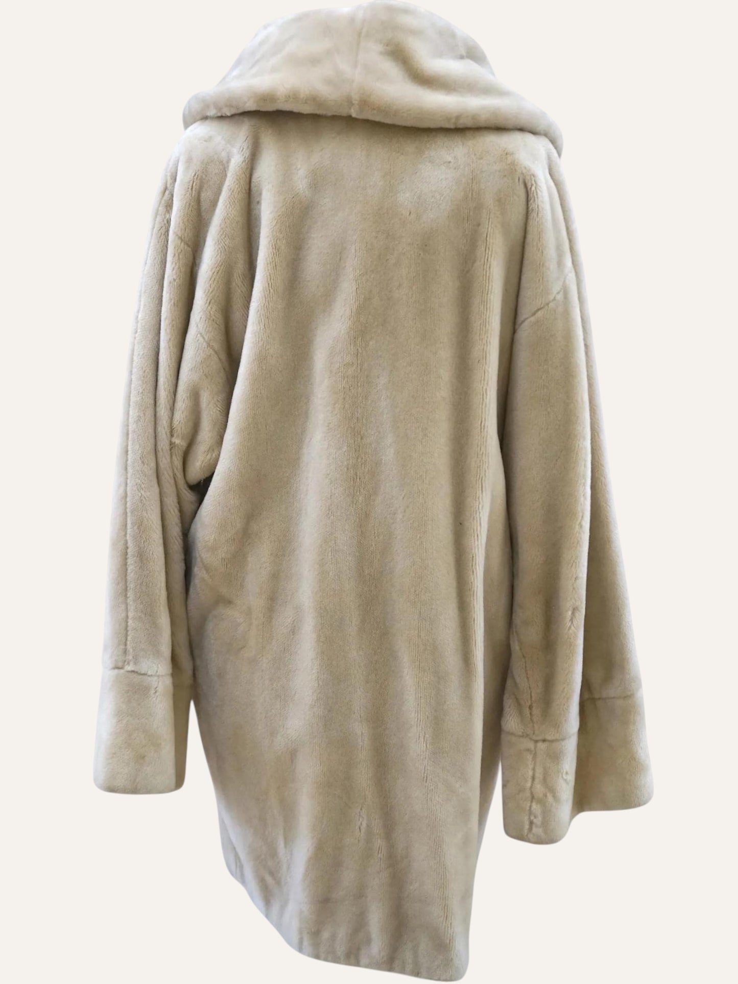 Off White Hooded Faux Fur Coat