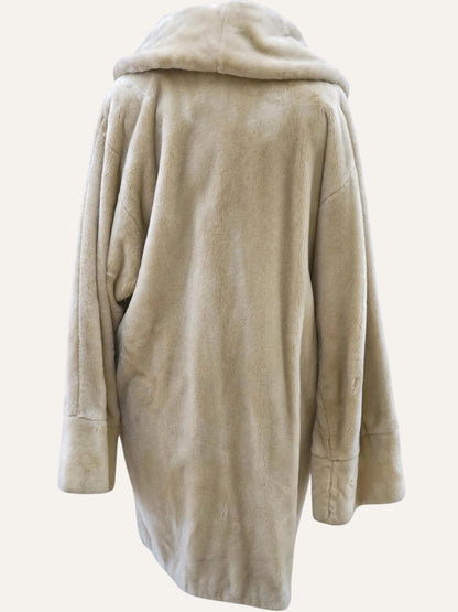 Off White Hooded Faux Fur Coat