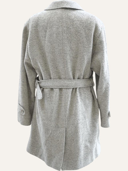 Speckled Herringbone Pure Wool Wrap Coat