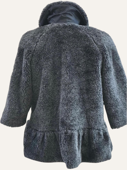 Faux Fur Drop-Waist Coat Three-Quarter Sleeve