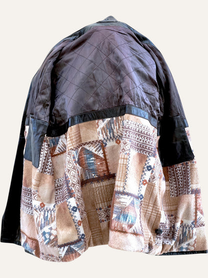 Vinyl Leather Double Breasted Coat with Kilim Lining