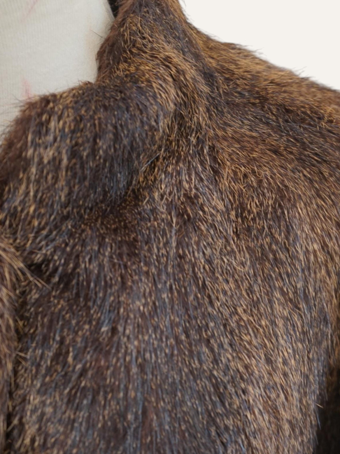 Tobacco Long Hair Mandarin Collar Coat
