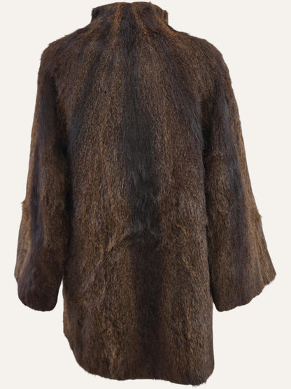 Tobacco Long Hair Mandarin Collar Coat