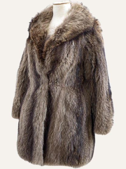 Silver Taupe Long Hair Fur Coat Dramatic Collar