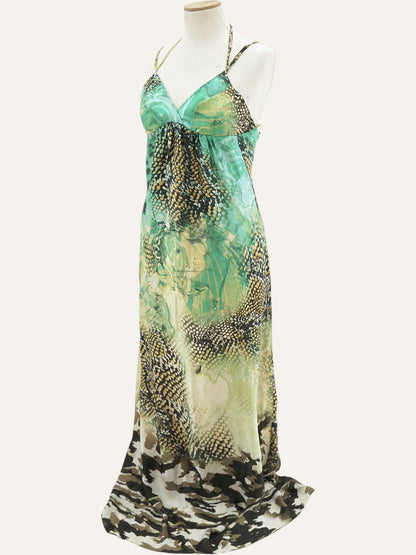 Aslanis Vintage Tropical Print Goddess Dress