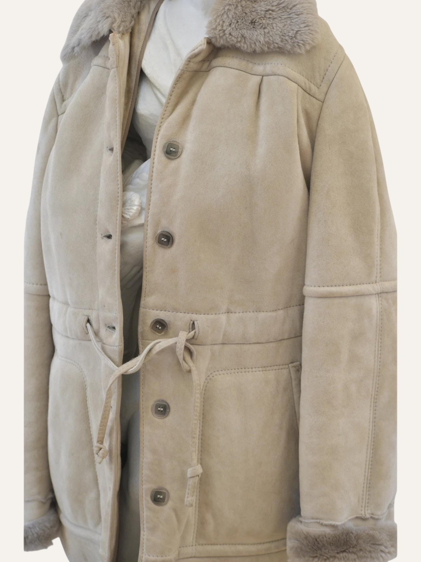 Conda Shearling Maxi Coat in Sand