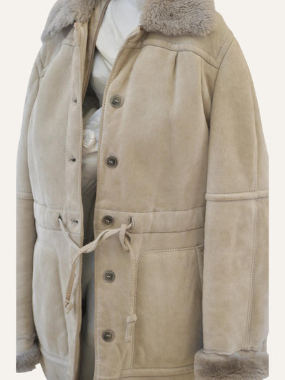 Conda Shearling Maxi Coat in Sand