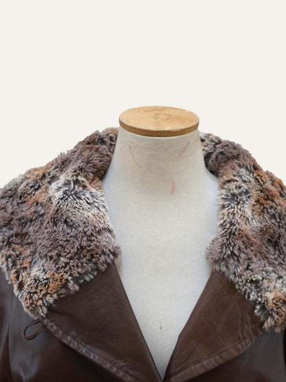 Vera Pelle Leather Coat Curly Lamb Collar