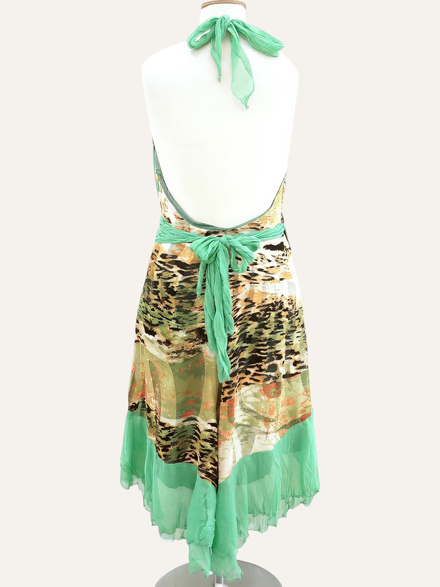 Mitropoulos Pure Silk Halter Dress Leopard Floral Print