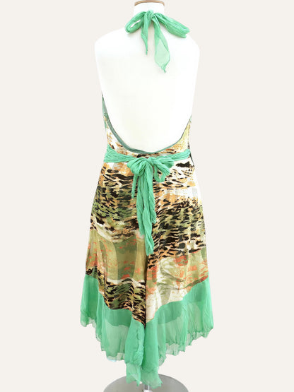 Mitropoulos Pure Silk Halter Dress Leopard Floral Print