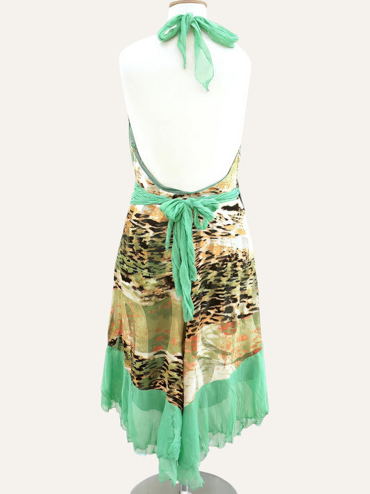 Mitropoulos Pure Silk Halter Dress Leopard Floral Print
