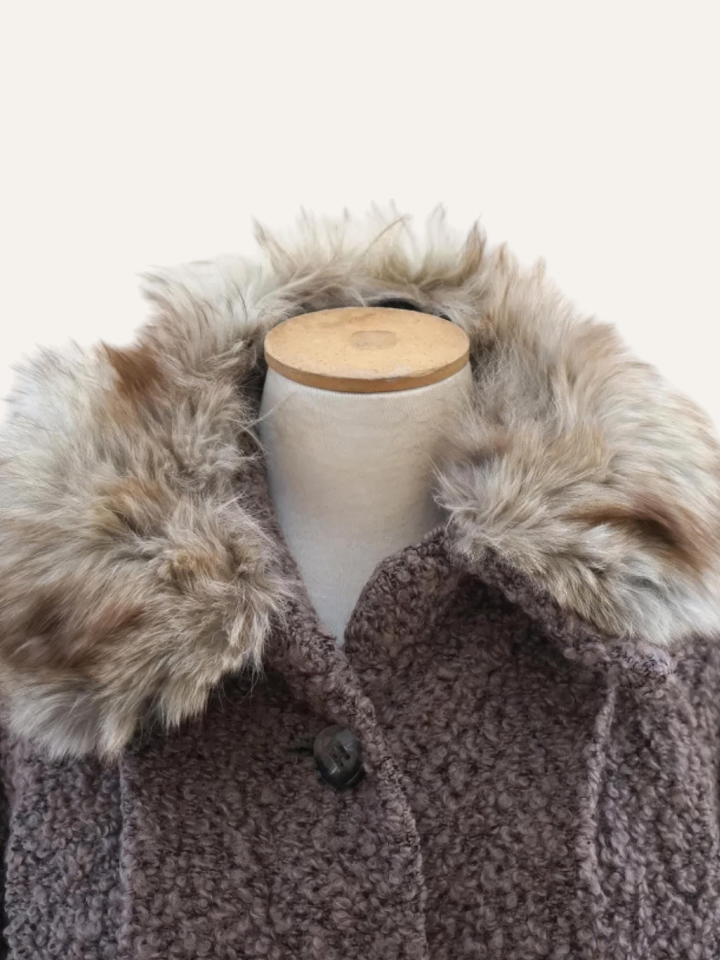 Bouclé Wool Tweed Coat with Fur Collar