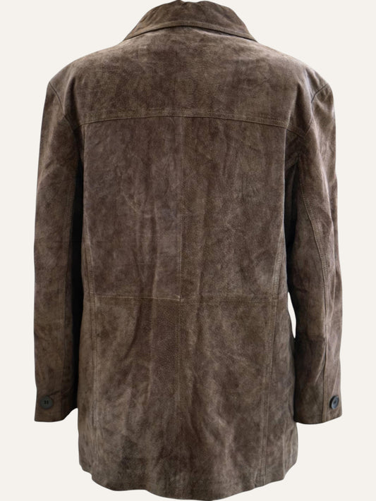 Dark Tobacco Pig Suede Leather Coat