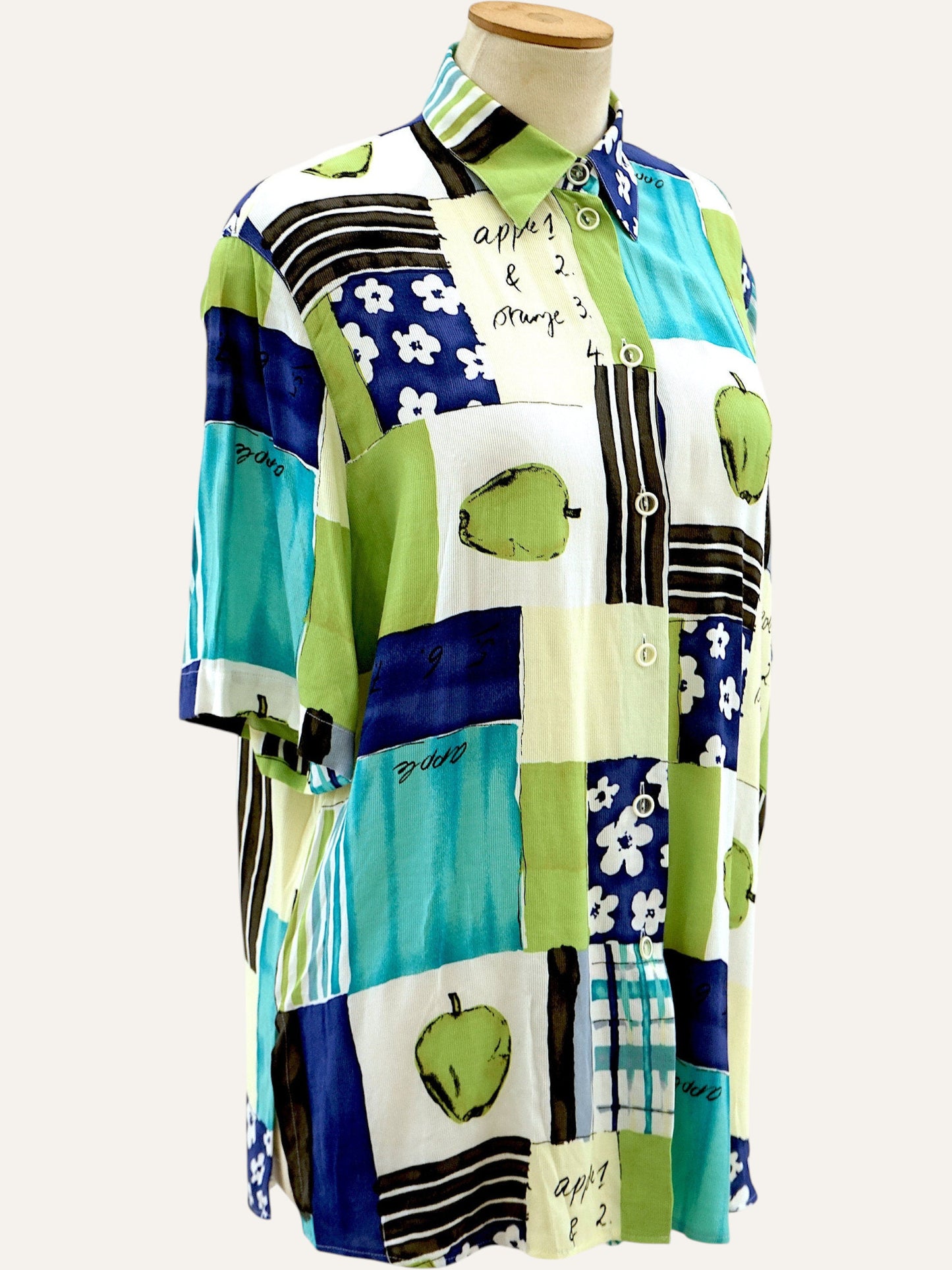 Novelty Apple Print Patchwork Shirt