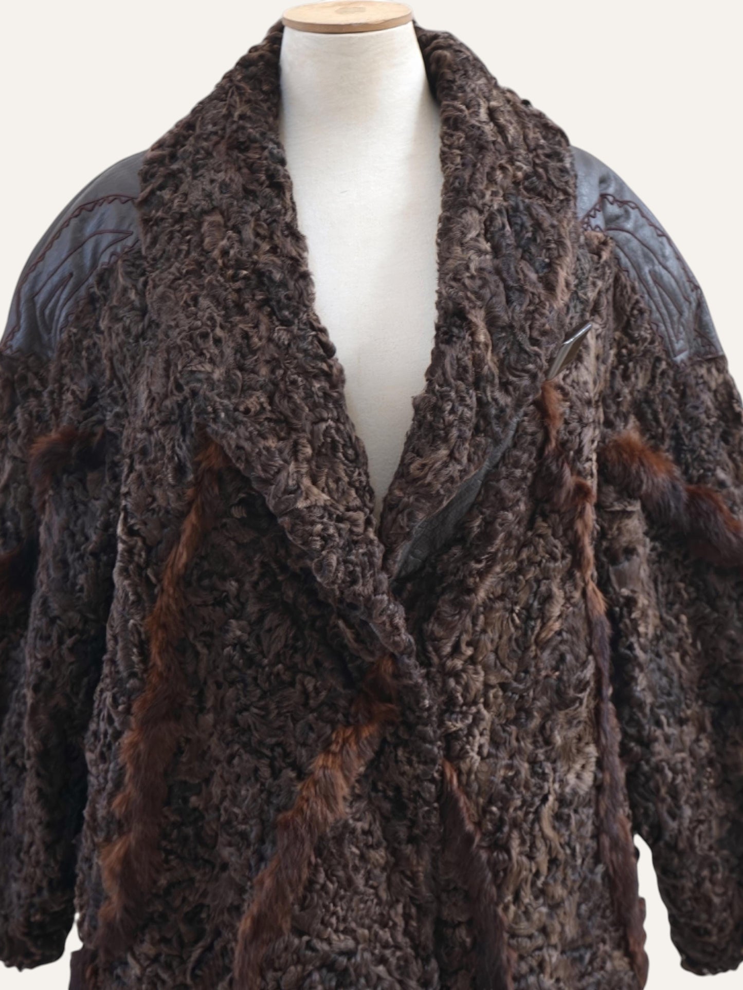 Swakara Fur Hand-Stitched Leather Coat
