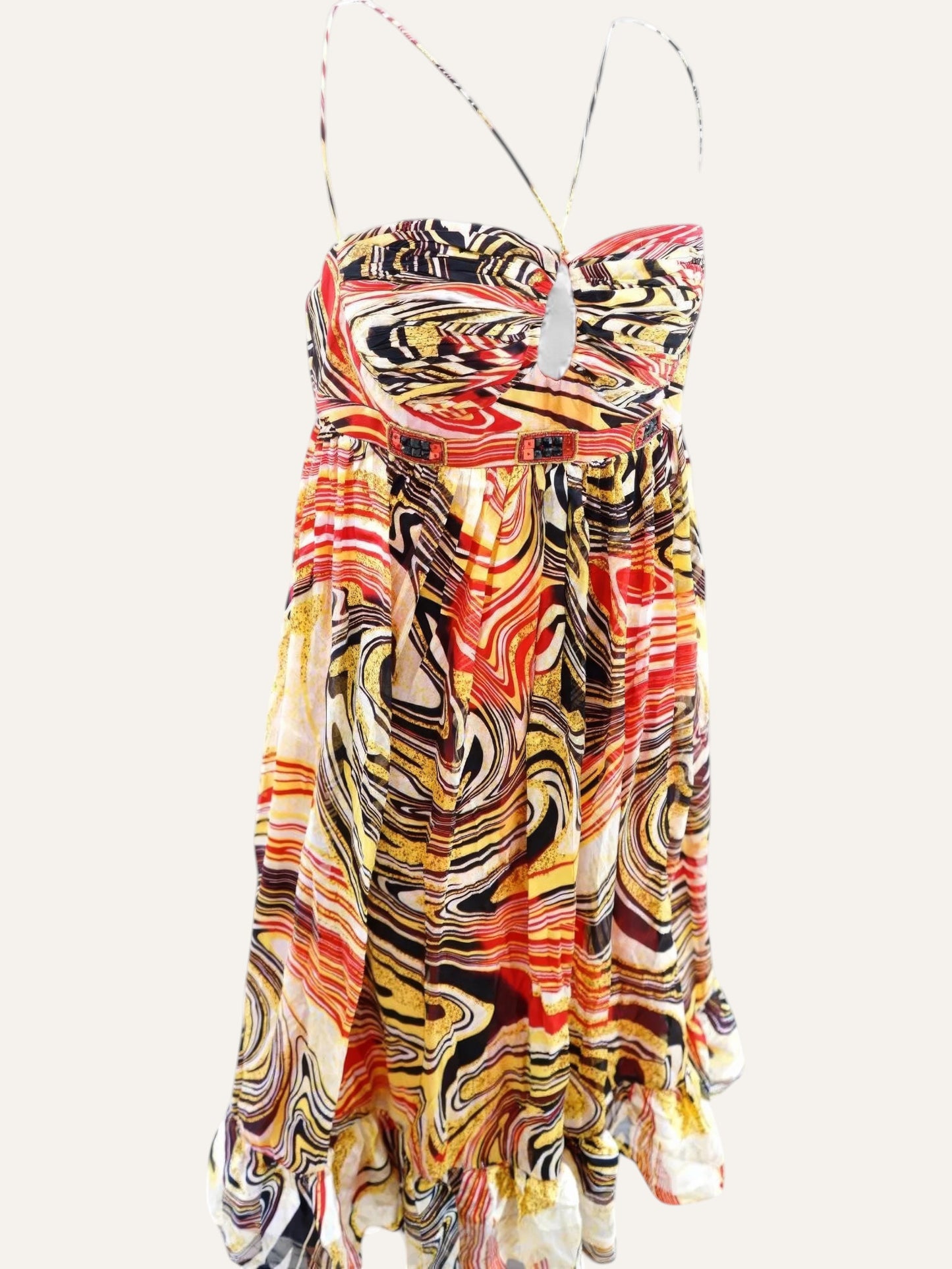 Swirl Print Cross-Back Sundress in Scarlet & Saffron