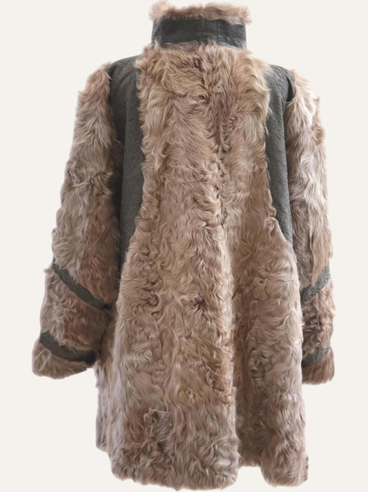 Long Hair Fur & Leather Patchwork Coat
