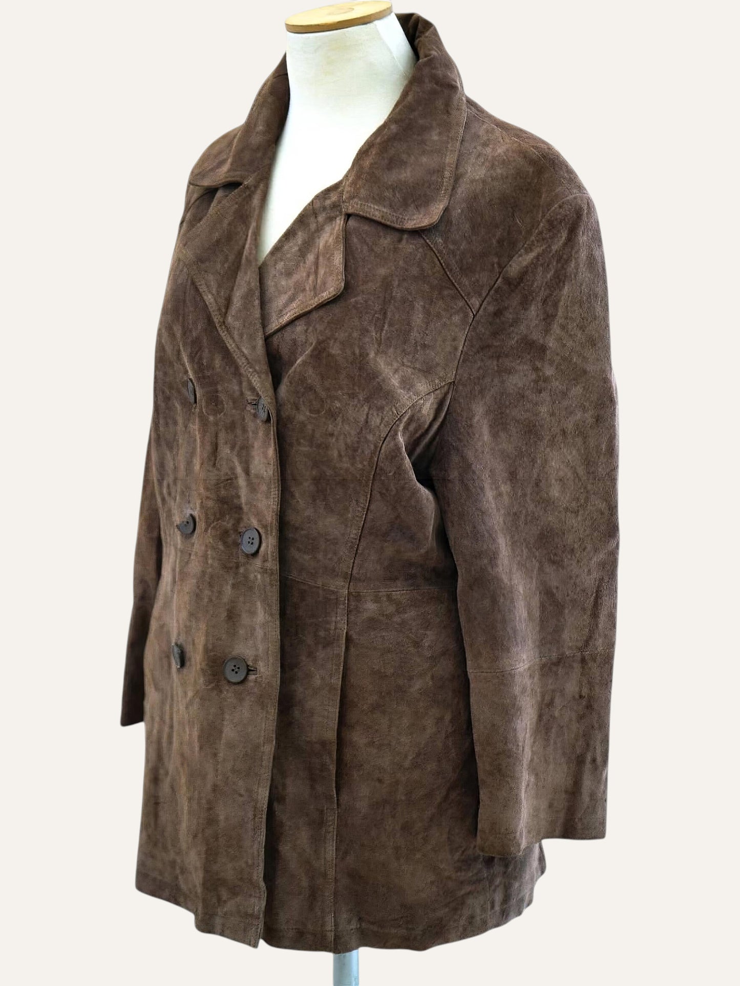 Dark Tobacco Pig Suede Leather Coat