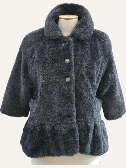 Faux Fur Drop-Waist Coat Three-Quarter Sleeve