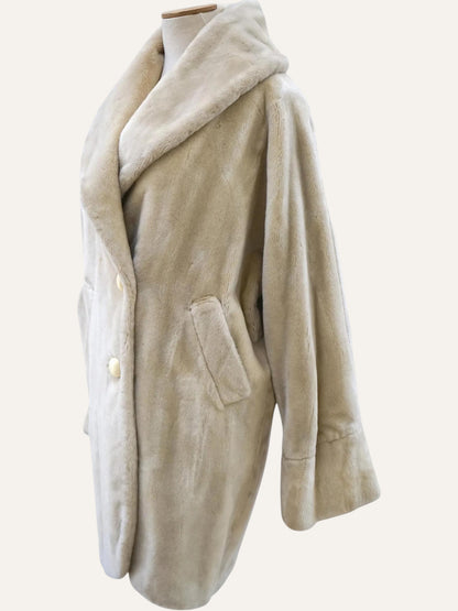 Off White Hooded Faux Fur Coat