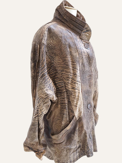 Marbled Print Leather Oversized Jacket