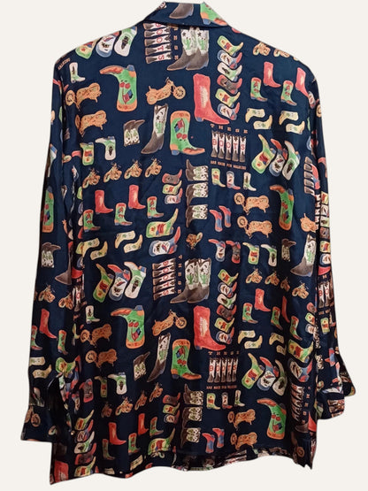 Otto Kern Pure Silk Cowboy Boot Print Shirt