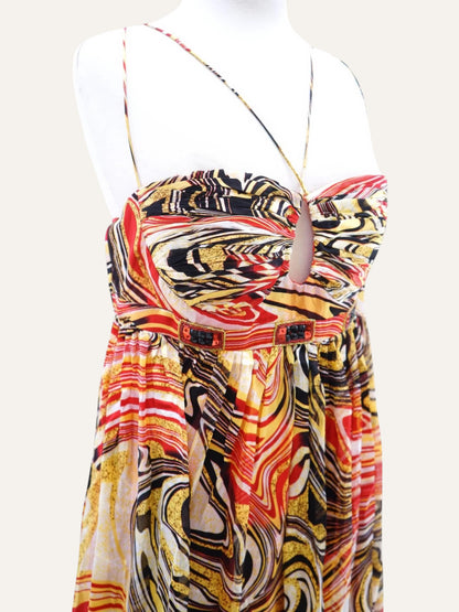 Swirl Print Cross-Back Sundress in Scarlet & Saffron