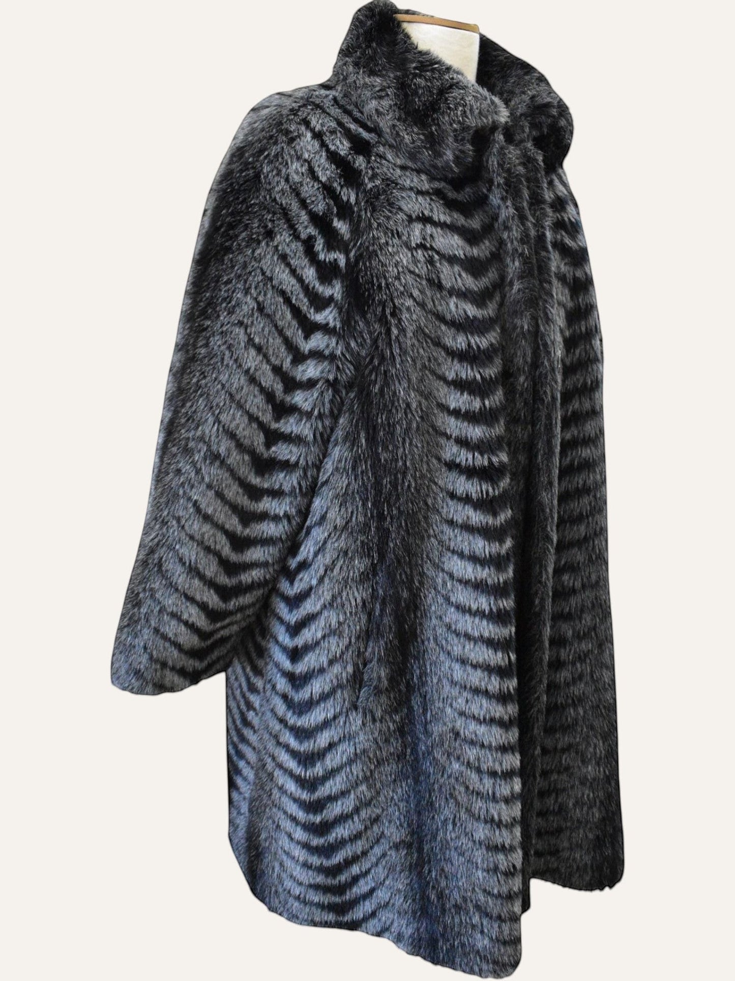 Herringbone Faux Fur Overcoat